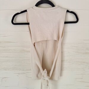Zara Ribbed Scoop Neck Tie-Back Top | Cream | Size S
